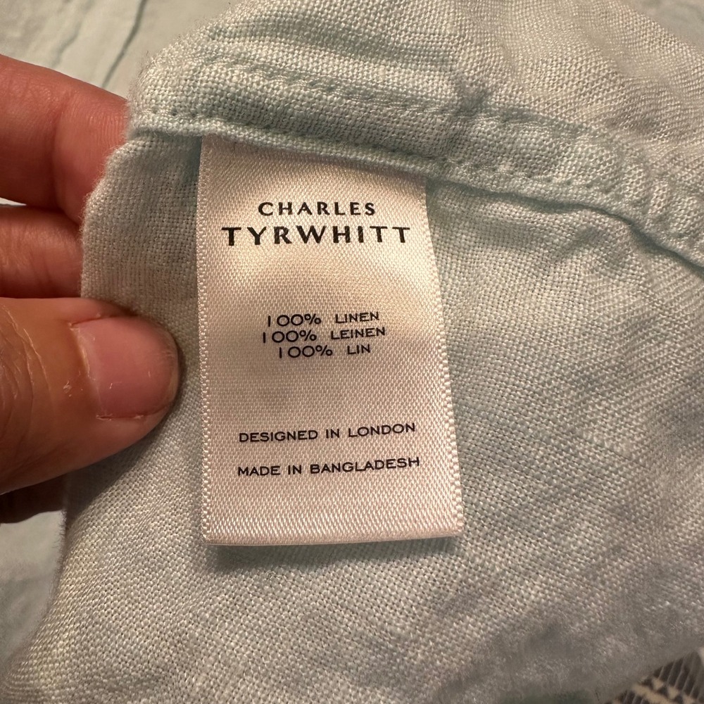 Charles Tyrwhitt Men XL Light Blue 100% Linen Long Sleeve Button Down Shirt XL - Picture 4 of 8